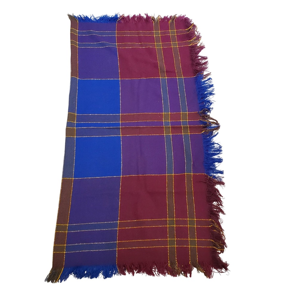 Plaid Tartan Fringe Blanket Scarf Shawl Large Wool Blend Purple Blue